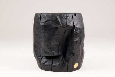  Logniture Solid Burnt Wood Brutalist Sculptural Stool Side Table Unique Original 1 1