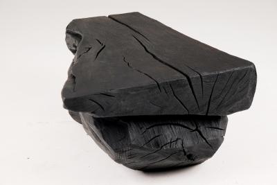  Logniture Solid Burnt Wood Sculptural Bench Side table Original Design Jownik