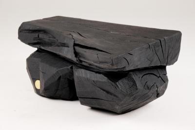  Logniture Solid Burnt Wood Sculptural Bench Side table Original Design Jownik