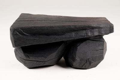  Logniture Solid Burnt Wood Sculptural Bench Side table Original Design Jownik