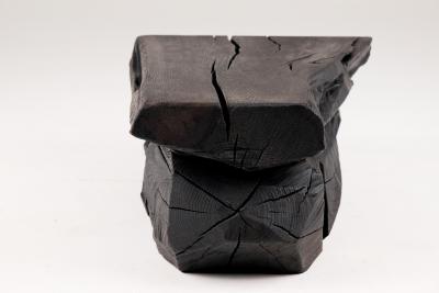  Logniture Solid Burnt Wood Sculptural Bench Side table Original Design Jownik