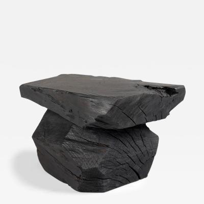 Logniture Solid Burnt Wood Sculptural Stool Side Table Rock Original Design Logniture