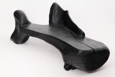  Logniture XXL Sculptural Charred Wood Bench in Organic Form Hand Carved from Solid Log