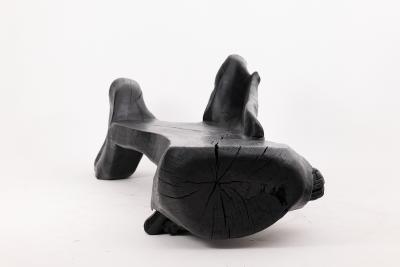 Logniture XXL Sculptural Charred Wood Bench in Organic Form Hand Carved from Solid Log