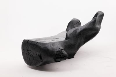  Logniture XXL Sculptural Charred Wood Bench in Organic Form Hand Carved from Solid Log