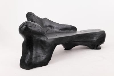 Logniture XXL Sculptural Charred Wood Bench in Organic Form Hand Carved from Solid Log
