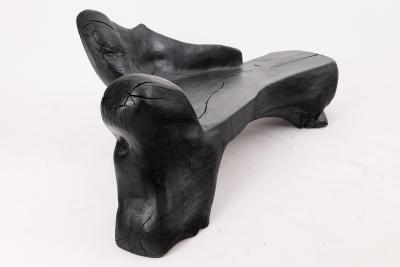  Logniture XXL Sculptural Charred Wood Bench in Organic Form Hand Carved from Solid Log