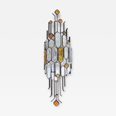  Longobard 1970s Hammered Glass Single Wall Light By Longobard