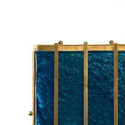 Longobard Contemporary Cerulean Blue Murano Glass Sconces with Brass Baguette Details