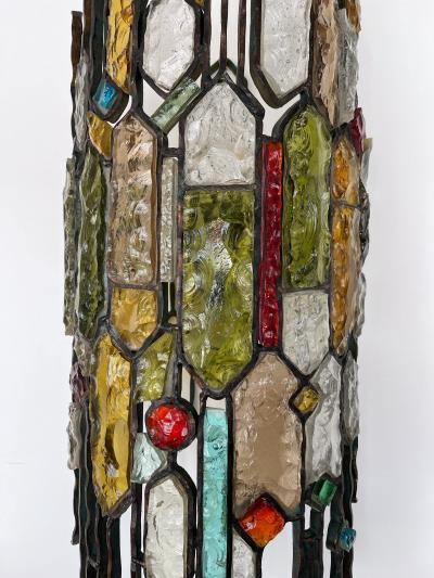  Longobard Extra Large Hammered Glass Wrought Iron Sconce by Longobard Italy 1970s