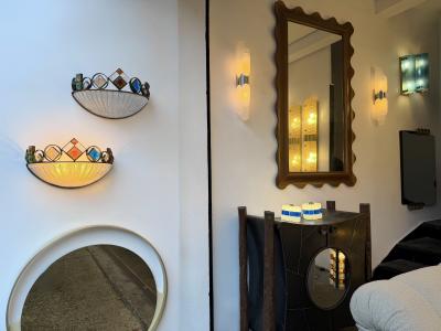 Longobard Hammered Glass Wrought Iron Murano Glass Sconce by Longobard Italy 1970s