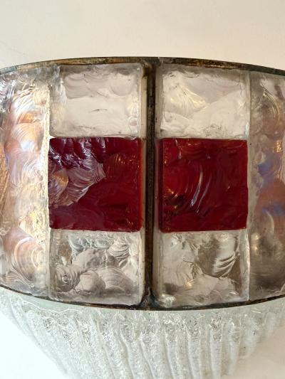  Longobard Hammered Glass Wrought Iron Murano Glass Sconce by Longobard Italy 1970s