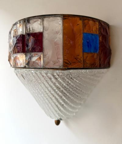  Longobard Hammered Glass Wrought Iron Murano Glass Sconce by Longobard Italy 1970s