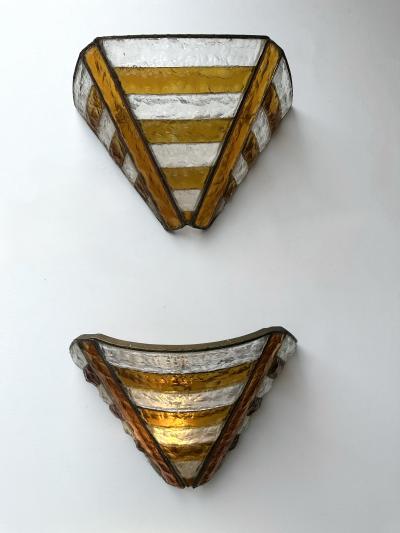  Longobard Hammered Glass Wrought Iron Sconce by Longobard Italy 1970s