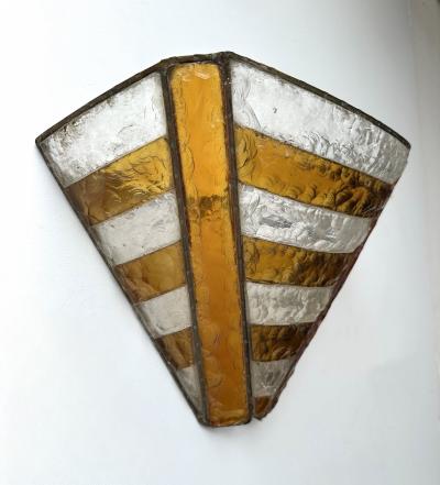  Longobard Hammered Glass Wrought Iron Sconce by Longobard Italy 1970s