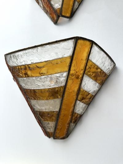  Longobard Hammered Glass Wrought Iron Sconce by Longobard Italy 1970s