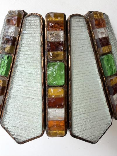  Longobard Hammered Glass Wrought Iron Sconce by Longobard Italy 1970s