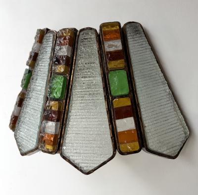  Longobard Hammered Glass Wrought Iron Sconce by Longobard Italy 1970s