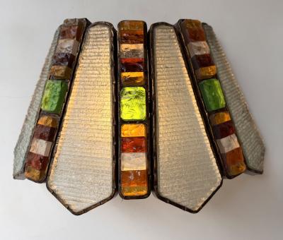  Longobard Hammered Glass Wrought Iron Sconce by Longobard Italy 1970s