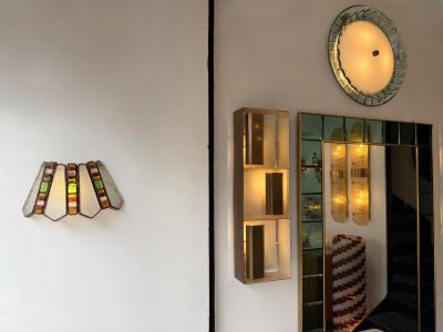  Longobard Hammered Glass Wrought Iron Sconce by Longobard Italy 1970s