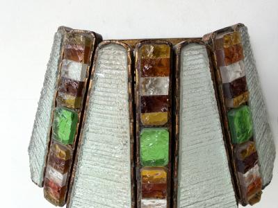  Longobard Hammered Glass Wrought Iron Sconce by Longobard Italy 1970s