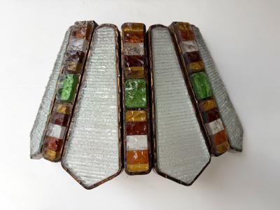  Longobard Hammered Glass Wrought Iron Sconce by Longobard Italy 1970s