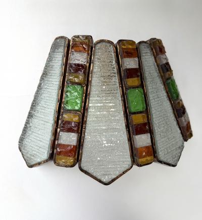  Longobard Hammered Glass Wrought Iron Sconce by Longobard Italy 1970s