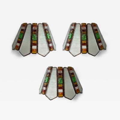  Longobard Hammered Glass Wrought Iron Sconce by Longobard Italy 1970s