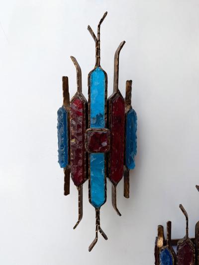 Longobard Hammered Glass Wrought Iron Sconce by Longobard Italy 1970s