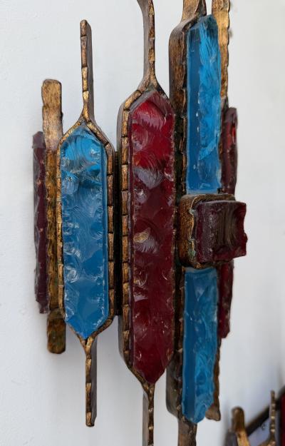  Longobard Hammered Glass Wrought Iron Sconce by Longobard Italy 1970s