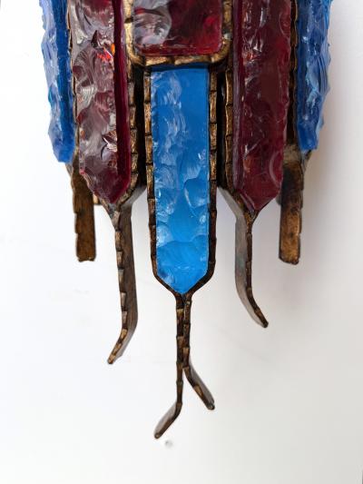  Longobard Hammered Glass Wrought Iron Sconce by Longobard Italy 1970s