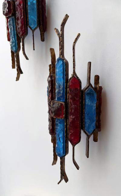  Longobard Hammered Glass Wrought Iron Sconce by Longobard Italy 1970s