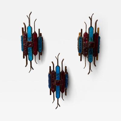  Longobard Hammered Glass Wrought Iron Sconce by Longobard Italy 1970s