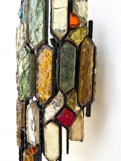  Longobard Hammered Glass Wrought Iron Sconce by Longobard Italy 1970s
