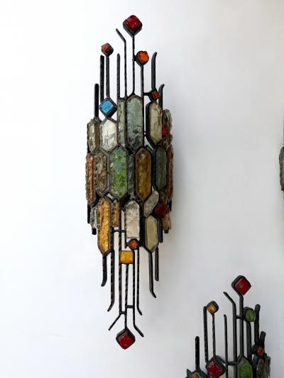  Longobard Hammered Glass Wrought Iron Sconce by Longobard Italy 1970s
