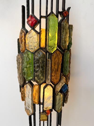  Longobard Hammered Glass Wrought Iron Sconce by Longobard Italy 1970s