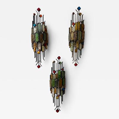  Longobard Hammered Glass Wrought Iron Sconce by Longobard Italy 1970s