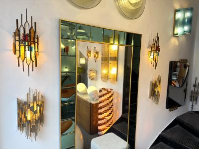  Longobard Hammered Glass Wrought Iron Sconce by Longobard Italy 1970s