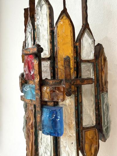  Longobard Hammered Glass Wrought Iron Sconce by Longobard Italy 1970s