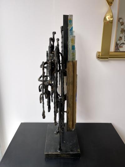  Longobard Hammered Glass Wrought Iron Sculpture Lamp by Longobard Italy 1970s