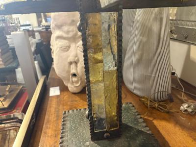  Longobard Italian Brutalist Iron And Glass Lamp By Longobard