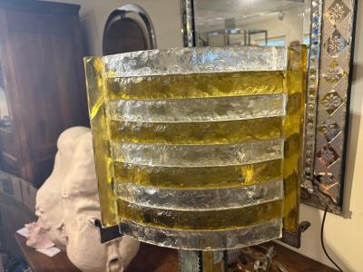  Longobard Italian Brutalist Iron And Glass Lamp By Longobard