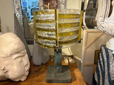  Longobard Italian Brutalist Iron And Glass Lamp By Longobard