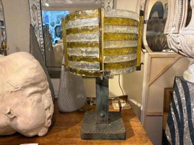  Longobard Italian Brutalist Iron And Glass Lamp By Longobard