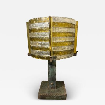  Longobard Italian Brutalist Iron And Glass Lamp By Longobard