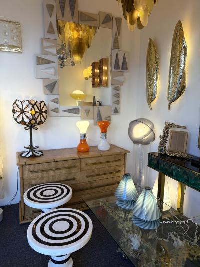  Longobard Large Hammered Glass Wrought Iron Flower Lamp by Longobard Italy 1970s