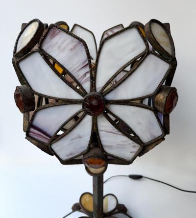  Longobard Large Hammered Glass Wrought Iron Flower Lamp by Longobard Italy 1970s