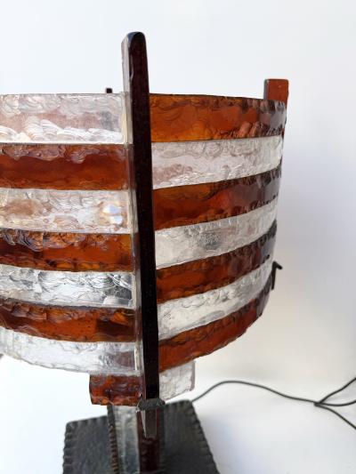  Longobard Large Hammered Glass Wrought Iron Lamp by Longobard Italy 1970s