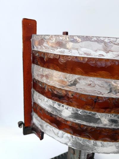  Longobard Large Hammered Glass Wrought Iron Lamp by Longobard Italy 1970s