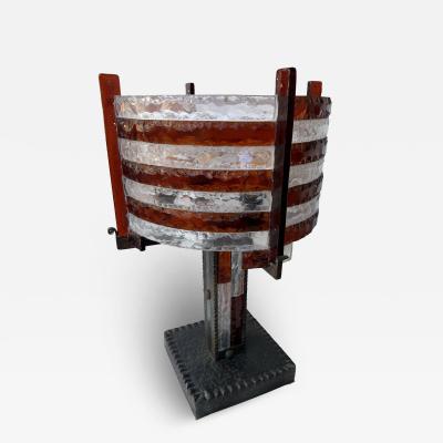  Longobard Large Hammered Glass Wrought Iron Lamp by Longobard Italy 1970s